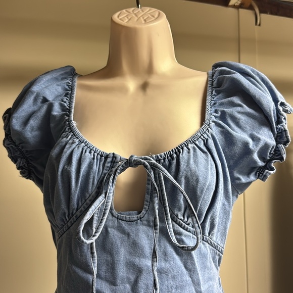 TOPERTH CHIC ELASTIC DETAIL DENIM MINI DRESS - Picture 5 of 7